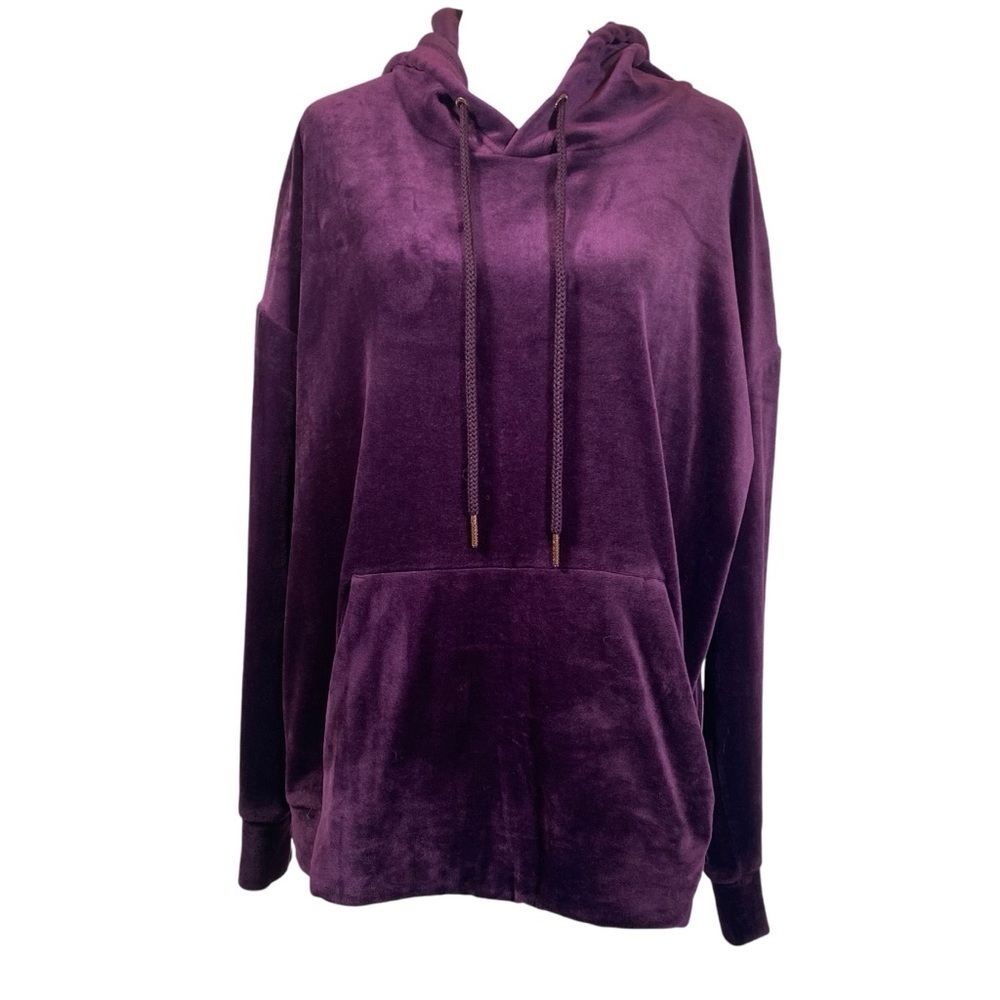 Green Tea Hoodie sz Large Comfy Mediumweight Velour Wine/Purple Long Sleeve Warm